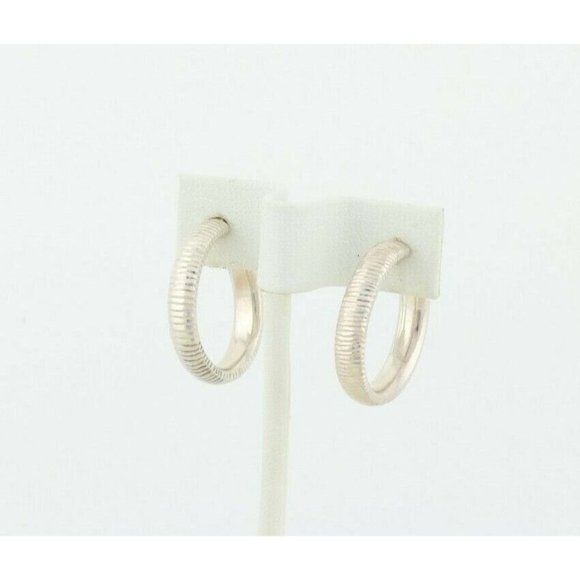 Sterling Silver Ribbed Hollow Design Earrings Hoop Earrings  One Inch - Picture 4 of 8